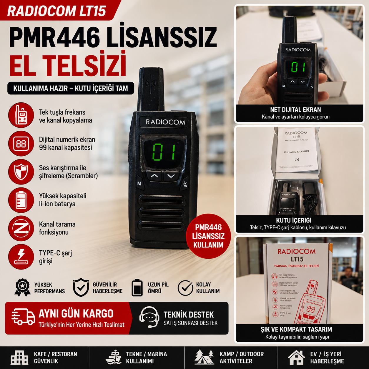 RADIOCOM LT15 – PMR446 LİSANSSIZ EL TELSİZİ