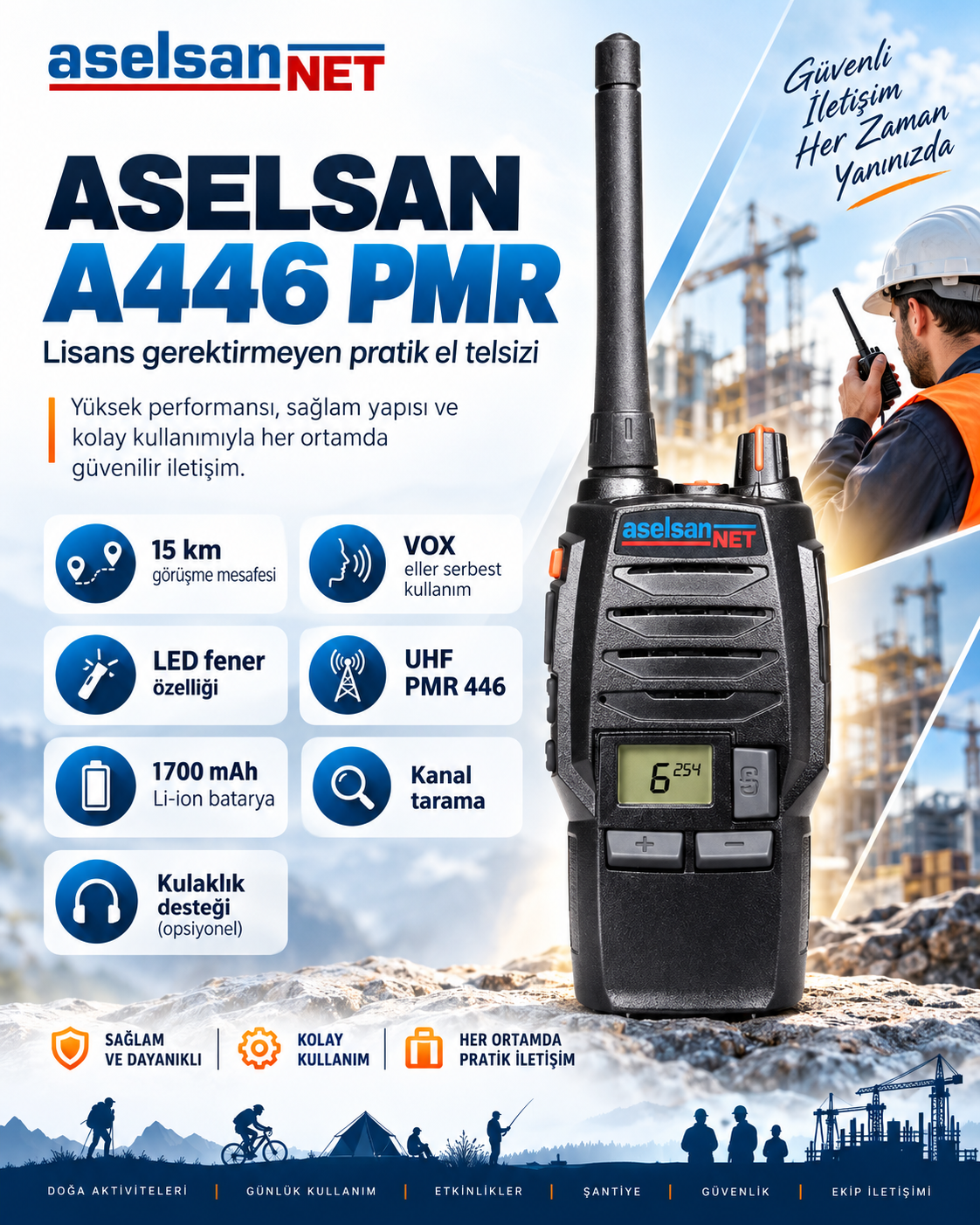 ASELSAN A446 – PROFESYONEL PMR446 EL TELSİZİ